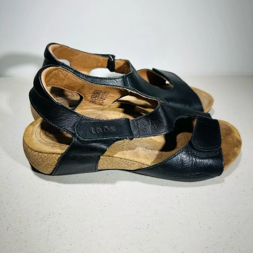Taos Black Leather Women's Adjustable Sandals - Picture 2 of 8